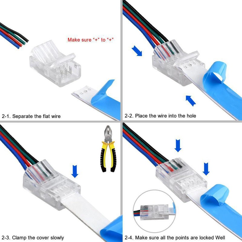 PACIOCEAN 10Pcs 8mm 4 Pin RGB LED Light Strip Connector