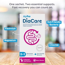 DiaCare Berry Electrolytes and Probiotic | Berry Flavour Oral Electrolyte & Probiotic Sachets – 6 Sachets Oral Rehydration for Children and Adults