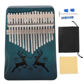 Finger Thumb Piano 17 Keys Exquisite Engraved Pattern Wood Kalimba Thumb Piano Musical Instrument Gradient Blue