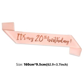 ALLY-MAGIC Rose Gold 20th Birthday Sash, 20th Birthday Sash for 20th Birthday Gift Her Girl Party Accessories Y4SRJD (20)