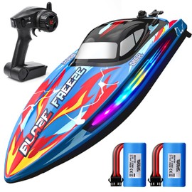 DEERC Fast RC Boat for Pool & Lake, 20+MPH, 40+ Mins, Self Righting Remote Control Racing Speed Boat for Kids, 2.4Ghz Summer Water Toy Gift