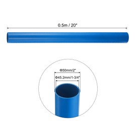Rebower 1-3/4" x 2" PVC Pipe 20" Plastic Rigid Tubing Round High Impact Drain Pipe, [for Greenhouse Garden Home HVAC Plumbing] - 45.2mm x 50mm / Blue