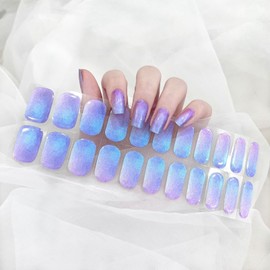 22 Pieces UV Gel Nail Foils - Semi-Cured Gel Nail Foils for Full Wraps Nail Stickers UV/LED Lamp Gel Nail Strips for Women Girls (Purple Blue Aurora)