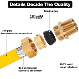 CSST 1/2" Gas Line 100ft Corrugated Stainless Steel Tubing Flexible Gas Line 1/2inch Natural Gas Hose Pipe Kit With 2 Male Adapter Fittings