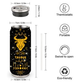 Robadyme 17OZ Taurus Constellation Zodiac Stainless Steel Tumbler Men Women Astrology Fans Birthday Gifts With Straw Lid Coffee Mugs Car Cup A4