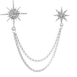 Mabor Silver Rhinestone Star Brooch, Crystal Collar Chain, Vintage Sweater Shawl Chain Clips Antique Cardigan Collar Clips Cloak Holders for Women Men Lapel Suit Dress Decoration