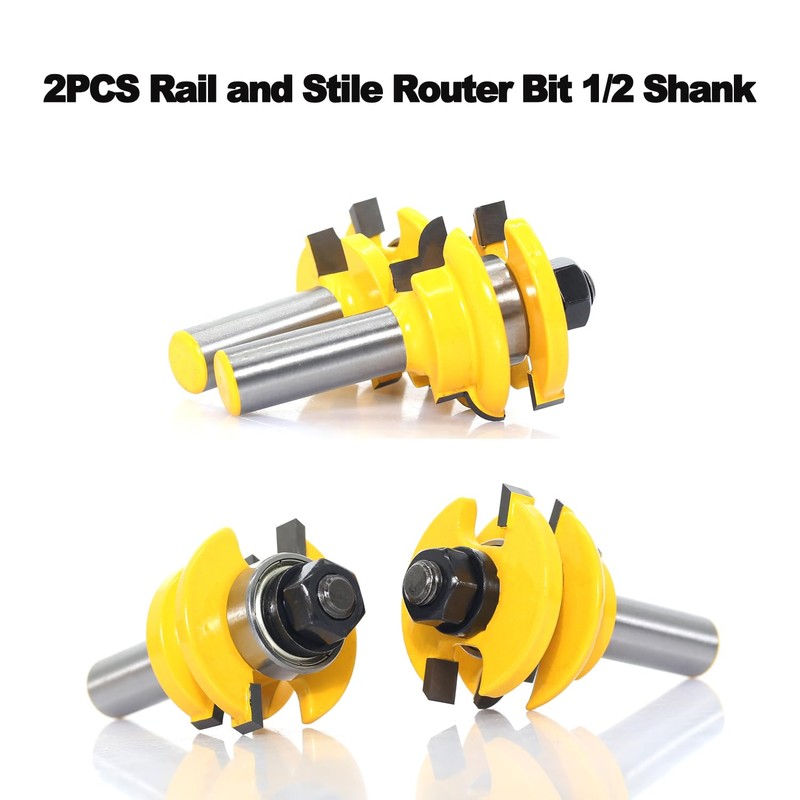 SICWOOD 2PCS Rail and Stile Router Bit Set 1/2 Shank,