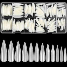 woshilaoDS 240 Natural False Nails, Teardrop Shape, Extra Long False Nail Tips, Full Cover Press On Nails, Ballerina Nail Tips, French Nail Tips, Full Cover for Manicure