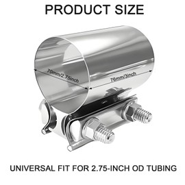 Butt Joint Exhaust Clamp, Stainless Steel Muffler Pipe Clamp Band Sleeve Coupler, Universal Lap Joint Exhaust Clamp for Pipes, Catalytic Converters, Tubing Downpipe Connection(2.75inch)