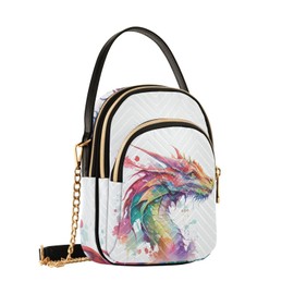 Mnsruu Crossbody Bag for Women Watercolor Dragon Handbag Small Shoulder Bag with Detachable Chain Strap Multiple Pockets