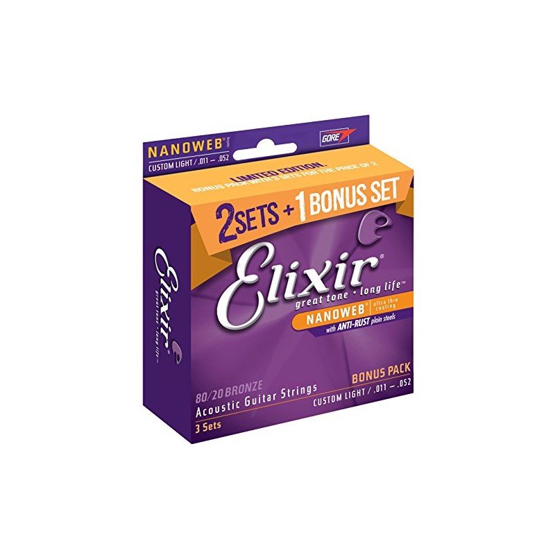 Elixir Strings 16538 80/20 Bronze Acoustic Guitar Strings with Nanoweb