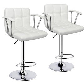 ERGOSEAT Bar Stools Set of 2,Armrest Adjustable Swivel Barstools with Back,Double Needle PU Leather Counter Height Bar Stools for Kitchen Island, White