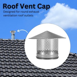 Steinberg14 Metal Roof Cowl 6 inch Exhaust Tube End - Round Roof Vent Cover - Rain Snow Hat - Vent Cowl Cap with Bird Guard - Mesh Protector (Galvanized Steel, 6 inch)