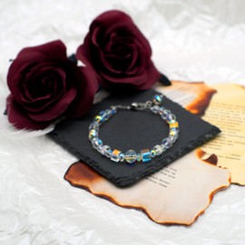 POZANKI Austrian Aurora Northern Lights Crystal Bracelet with Adjustable Link, Anniversary Day/Valentine's Day/Birthday Gift for Women, Wife, Girlfriend, lovers, Mom