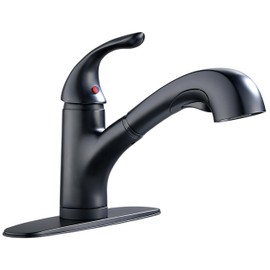 Derengge Single Handle Pull Out Kitchen Faucet,Matte Black Kitchen Sink Faucet with Deck Plate for Farmhouse, Camper, Laundry, Rv, Bar,EW-083F-MT
