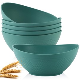 Homienly Salad Bowls 6PC Wheat Straw Bowls - 60oz Large Serving Bowls - Microwave and Dishwasher Safe Cereal Bowls Soup Bowls Bowls for Kitchen - Green