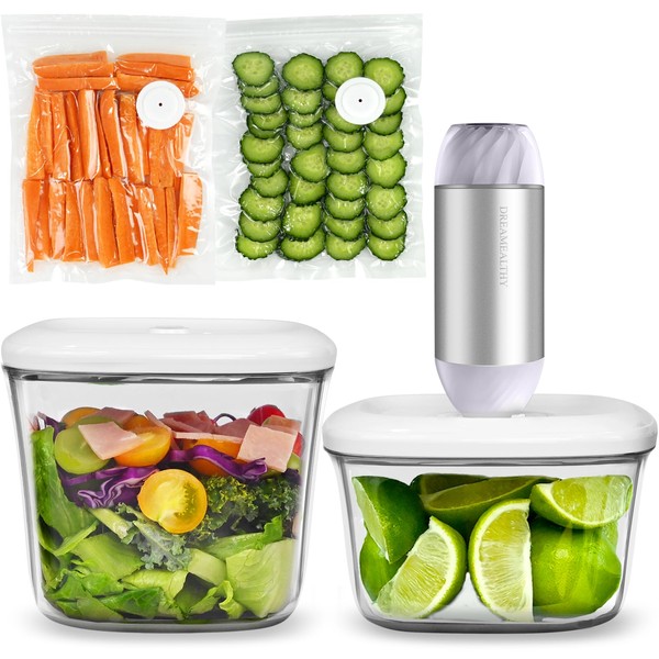 Dreamealhty Auto Vacuum Seal Containers 1L+1.5L with Compact Handheld Vacuum