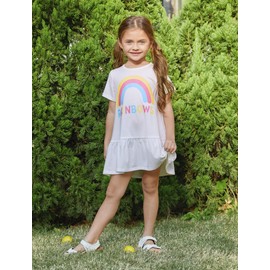 PATPAT Baby Girl Rainbow Multipack Dresses Toddler Girl Short Sleeve Floral Cloud Skater Dress 5-6 Years