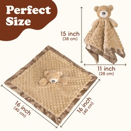 MOVEPAI Baby Lovey Security Blanket, Soft Teddy Bear Stuffed Animal Snuggle Toy, Baby Registry Search Receiving Blankets for Newborn Infant Essentials Gifts for Boys Girls, Brown 16 Inch
