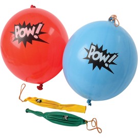U.S. Toy Lot Of 12 Assorted Color Comic Book Super Hero Design Punch Balloons,blue, red, yellow, green