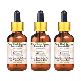 Greenwood Essential Pure Black Spruce Essential Oil (Picea mariana) with Glass Dropper Steam Distilled (Pack of Three) 100ml X 3 (10 oz)