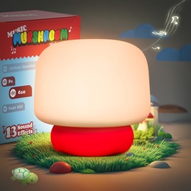 UNEEDE Mushroom Night Light for Kids with 13 Sound Effects Cute Mushroom Decor, Squishy Nursery Mushroom Lamp with Timer,Christmas Birthday Gift for Mushroom Gift