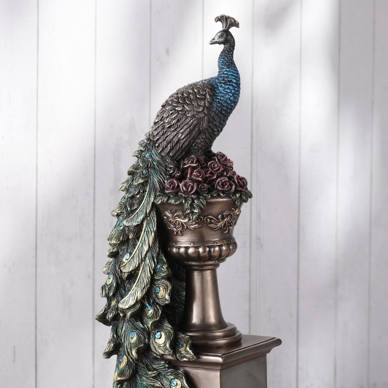 Veronese Design 13 5/8 Inch Peacock Perching On Column Vase