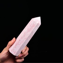 JIC Gem Large Crystal and Stones Pink Powder Opal Quartz Crystal Obelisk Tower Point Meditation Decor 0.6-1.1 LBS