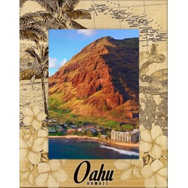 Saddle Mountain Souvenir Oahu Hawaii Laser Engraved Wood Picture Frame Portrait (5 x 7)