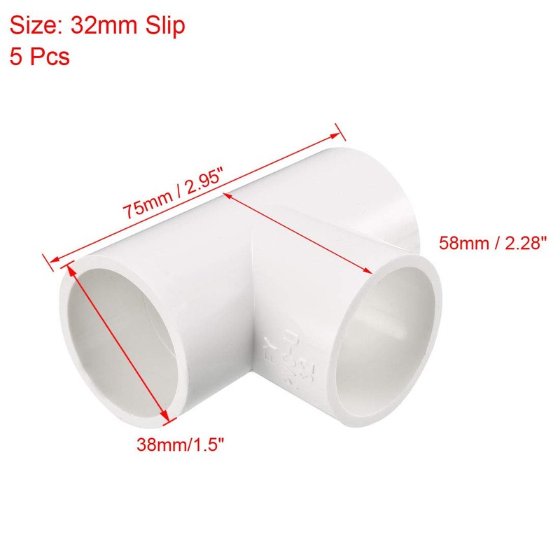 sourcing map 32mm Slip Tee PVC Pipe Fitting T-Shaped Coupling