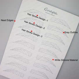 3 pcs White Microblading Hairstroke Practice Skin Hair strokes Pattern Pre-printed Silicone Practice Pad Permanent Makeup Eyebrow Tattoo Latex (9 Pairs Hairstroke Outlines)