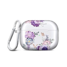 JIAXIUFEN for Airpods Pro 2nd Generation Case Cover Gold Glitter Butterfly Design Protective TPU Skin for Women Girl with Keychain Compatible with AirPods Pro 2019/Pro 2 Gen 2022 Flower Purple