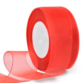 HimBen Red Sheer Organza Ribbon, 1-1/2 Inch 50 Yard Chiffon Ribbon 1 Roll for Gift Wrapping, Flower Bouquet, Wedding, Mesh Fabric Ribbon for Craft, Sewing, Hair Bows, Birthday Party Decoration