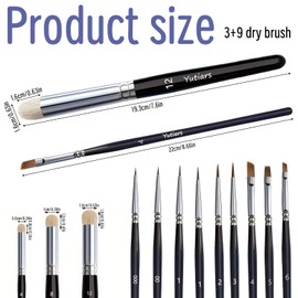 Drybrush Set, 12 Pieces Miniature Brush Set, Dry Brush Brush, Goat Hair, Fine Detail Brush for Miniature Painting and Model Watercolours