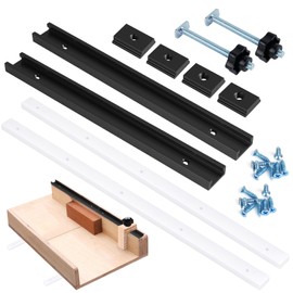 26Pcs Table Saw Crosscut Sled Kit, Table Saw Sled Set with 2PCS Aluminum T-Track, 2PCS 3/4" UHMW Miter Bars Inserts, Knob and Bolt, Screws for DIY Woodworking (Black)