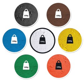 @tec 7-Piece Samples Craft Set, 100 g Each Pigment Powder, Iron Oxide Paint, Colour Pigments, Dry Paint for Concrete, Plaster, Epoxy Resin, Creative Crafts, Black, Red, Yellow, White, Brown, Green,