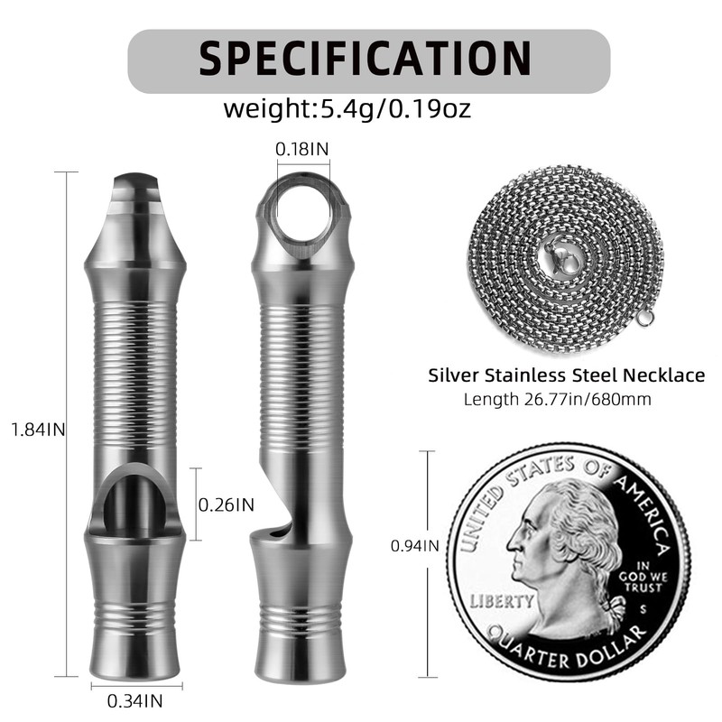 TISUR Titanium Emergency Whistle,EDC Safety Whistles Necklace Loud up to
