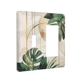 Wpshijia Light Switch Cover Tropical Leaves Modern Geometric Botanical 2 Gang Combo Wall Plates Toggle Rocker Socket Covers Decorative Switch Plates and Outlet Covers Receptacle for Kitchen Bedroom