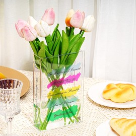 MTCode Book Vase, Acrylic Book Vase for Flowers, Book Flower Vase Clear, Flower Book Vase, Book Shaped Flower Vase for Home, Bedroom, Living Room, Office