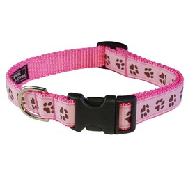 Medium Pink/Brown Puppy Paws Dog Collar: 3/4" Wide, Adjusts 13-20" - Made in USA.