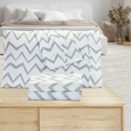 Elegant Comfort Pattern Printed Pillowcases 2-Piece Set Egyptian Quality Microfiber 1500 Thread Count - Classic Design Soft and Smooth Weave, Wrinkle Resistant, Chevron Queen Pilllowcase, Gray