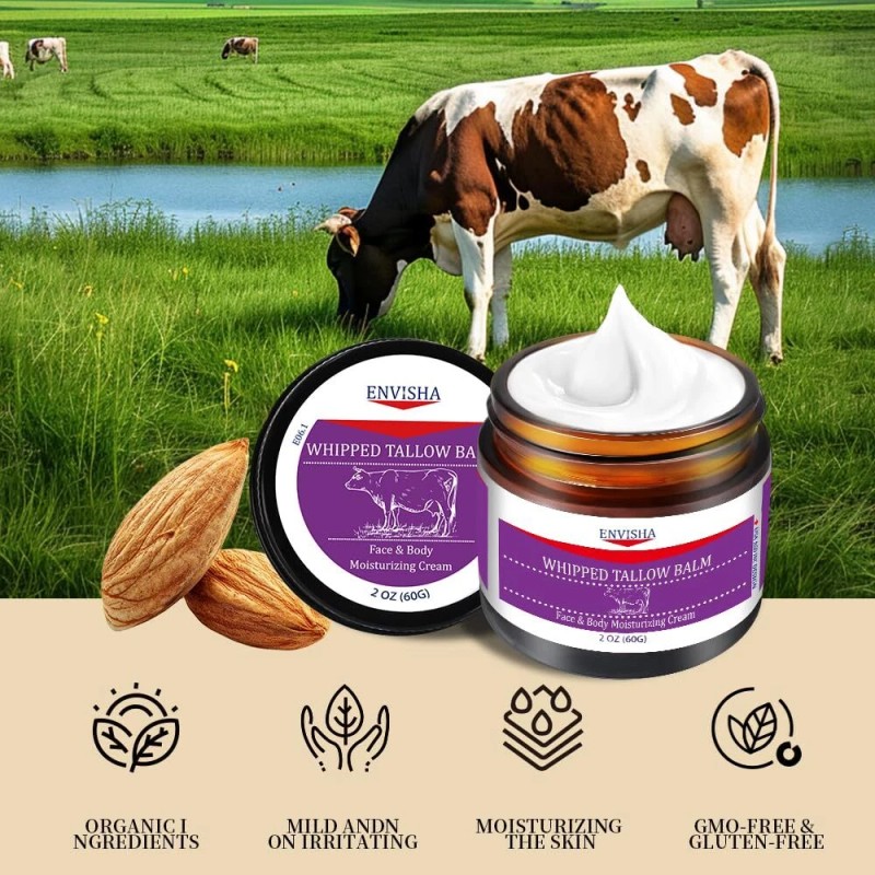 Organic Grass Fed Beef Tallow For Skin Face Body Whipped