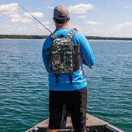 Piscifun Fishing Tackle Backpack with Rod & Gear Holder, Lightweight Outdoor Water-Resistant Fishing Shoulder Storage Bag with Protective Rain Cover, Digital Camouflage