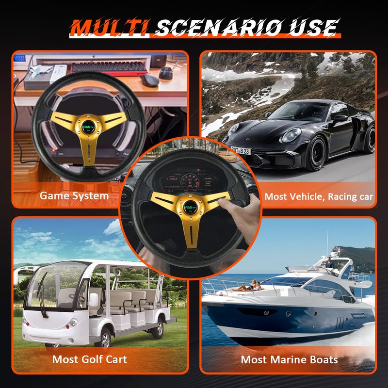 RASTP Universal Racing Steering Wheel 13.8”/350mm 6 Bolts Grip Vinyl