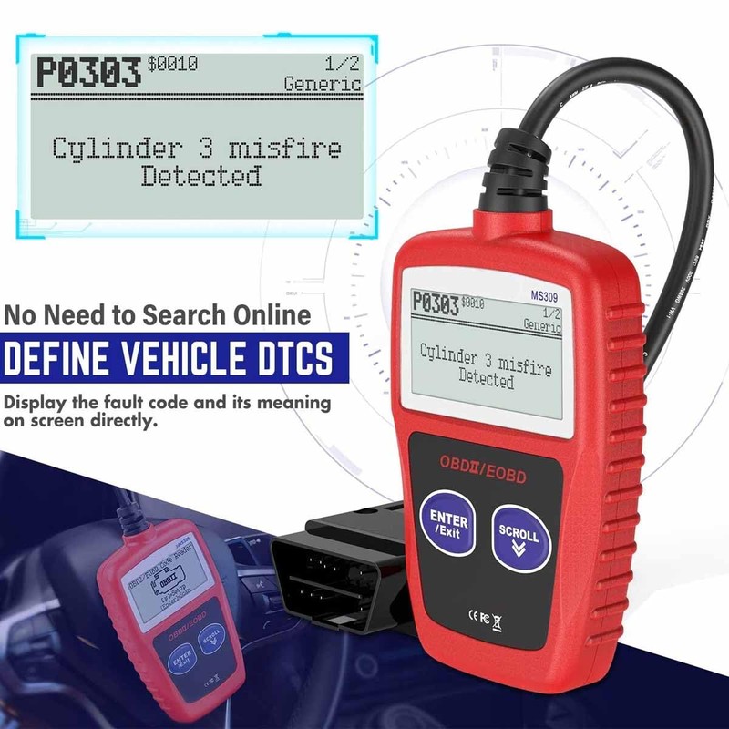 OBD2 Scanner MS309 Automotive Check Engine Code Reader, Check Emission