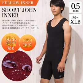 FELLOW Heat Max Thermal Inner Wear, 0.02 inches (0.5 mm), Short John, Men's, Surfing, Fleece Lined, Wetsuit, Semi-Dry Suit, Inner SUP, Japanese Standard, M Size