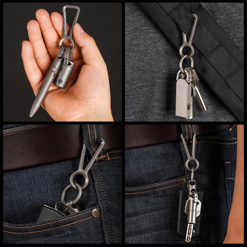 KeyUnity KM01 Titanium EDC Keychain Clip with Bottle Opener, Quick