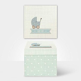 East of India Blue Baby Boy Wood Memory Keepsake Trinket Box 14x14x13.5cm