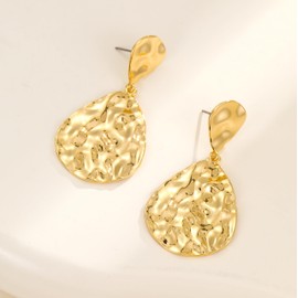 YUJIE Gold Plated Teardrop Earrings Lightweight Hammered Dangle Earrings for Women Fashion Jewelry