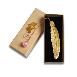 Metal Feather Bookmark with 3D Bee and Glass Bead Pendant Birthday Gifts Christmas Gifts Book Marker for Teacher Reader Students Mentors Women Men Book Lover Instructors Thanksgiving Valentines Gift